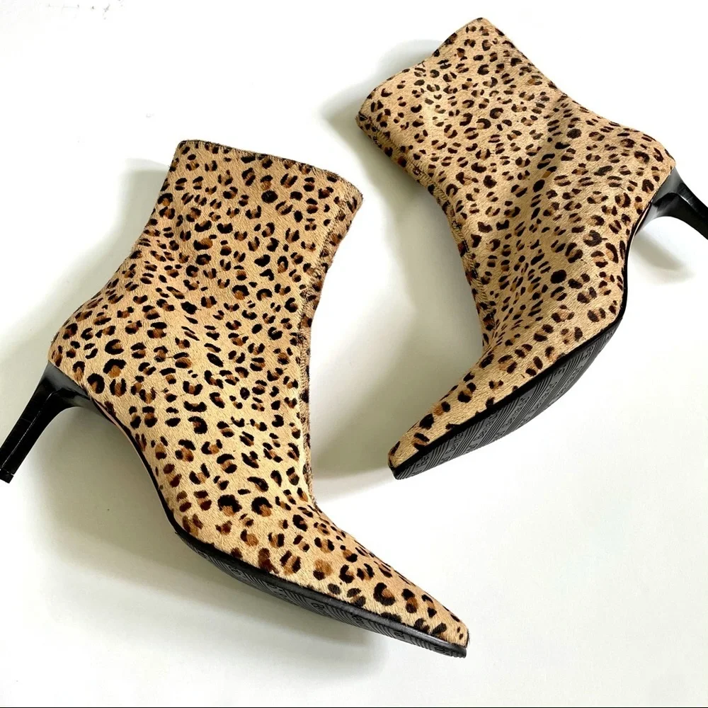 Bernardo Calf Hair Leopard Print Stiletto Boots - Picture 2 of 15